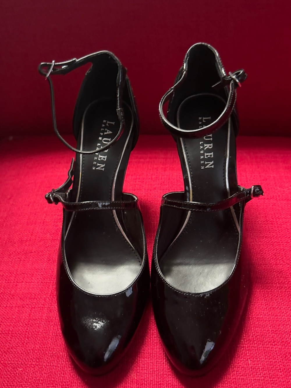 Lauren Ralph Lauren Black Patent Mary Jane Ankle-Strap Pumps with Pointed Toe